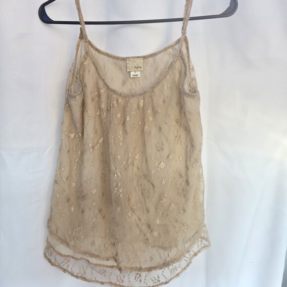 Buckle Daytrip Beige Floral Embroidered Tulle Mesh Tank Top Size Medium M - Picture 1 of 5